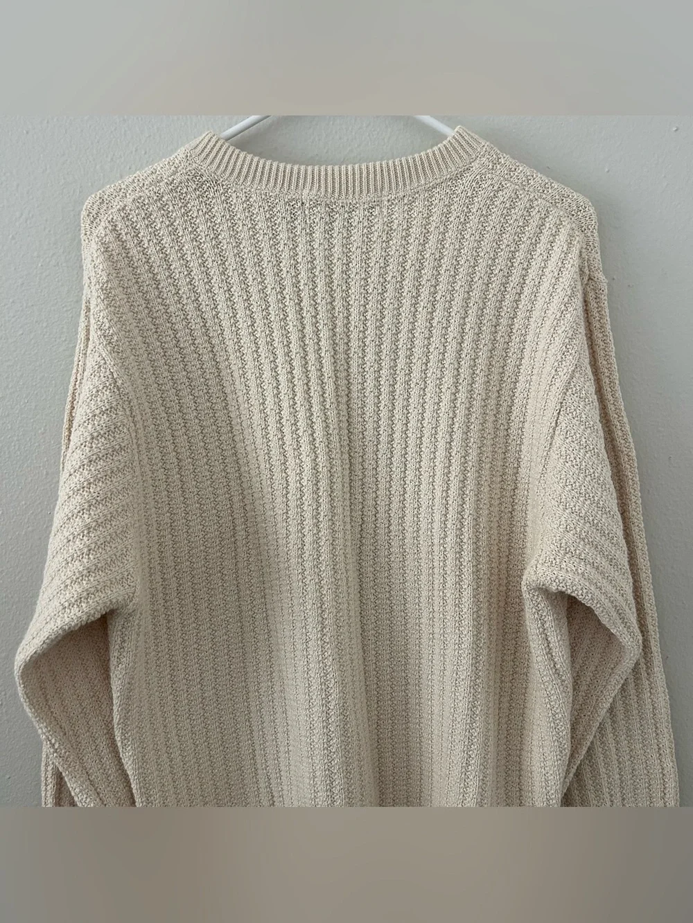 VTG Henley Knit Sweater 100% Cotton 90s Cream USA Made Bill Blass Sz M Fisherman